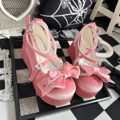 ♡ Sweet Doll ♡ - Velvet Flat Platforms