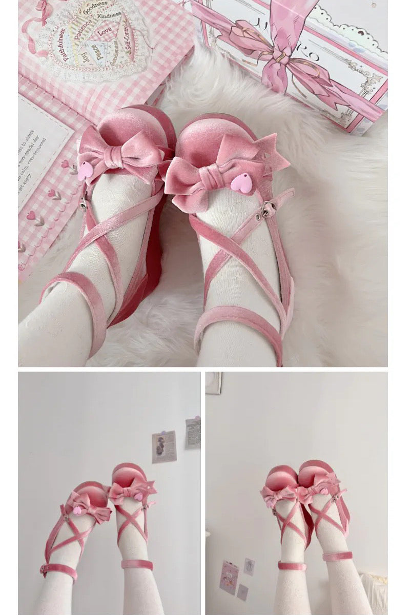 ♡ Sweet Doll ♡ - Velvet Flat Platforms