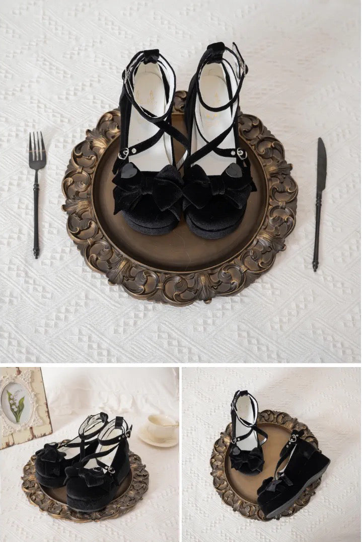 ♡ Sweet Doll ♡ - Velvet Flat Platforms