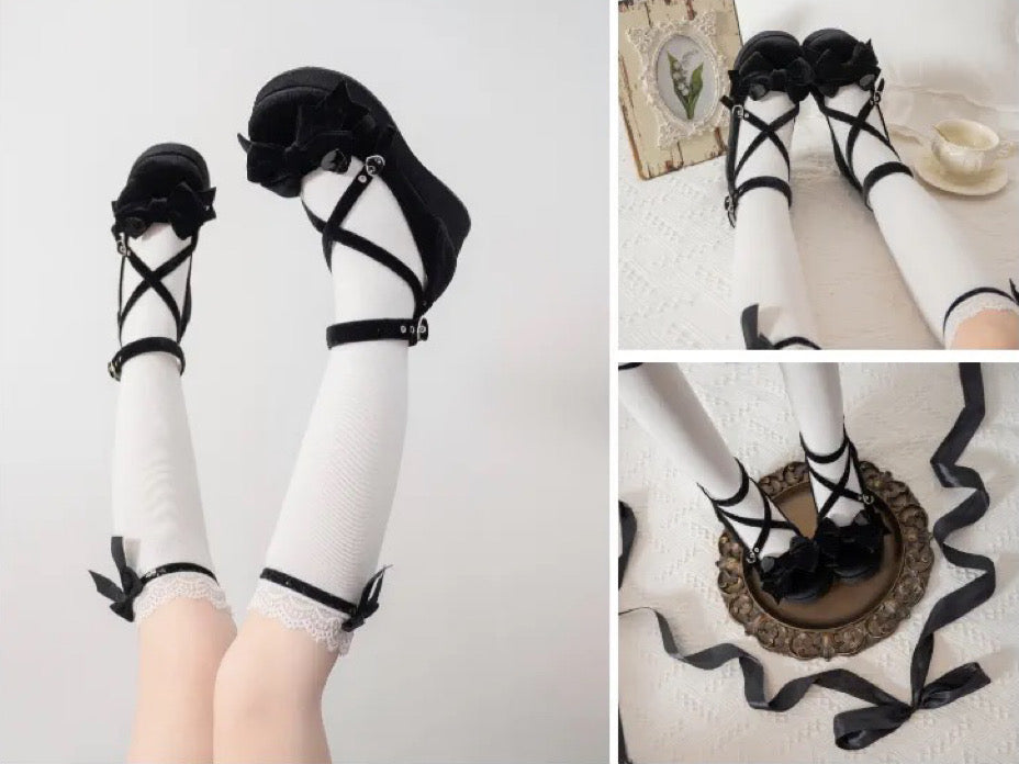 ♡ Sweet Doll ♡ - Velvet Flat Platforms