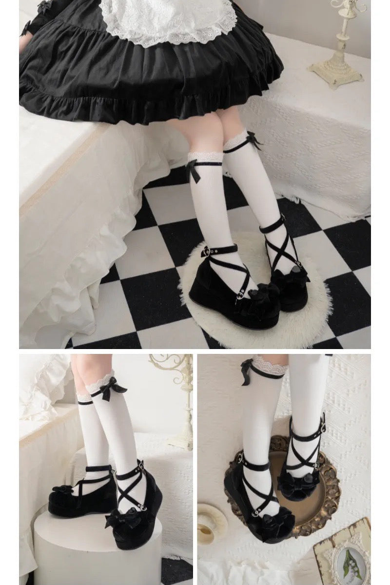 ♡ Sweet Doll ♡ - Velvet Flat Platforms