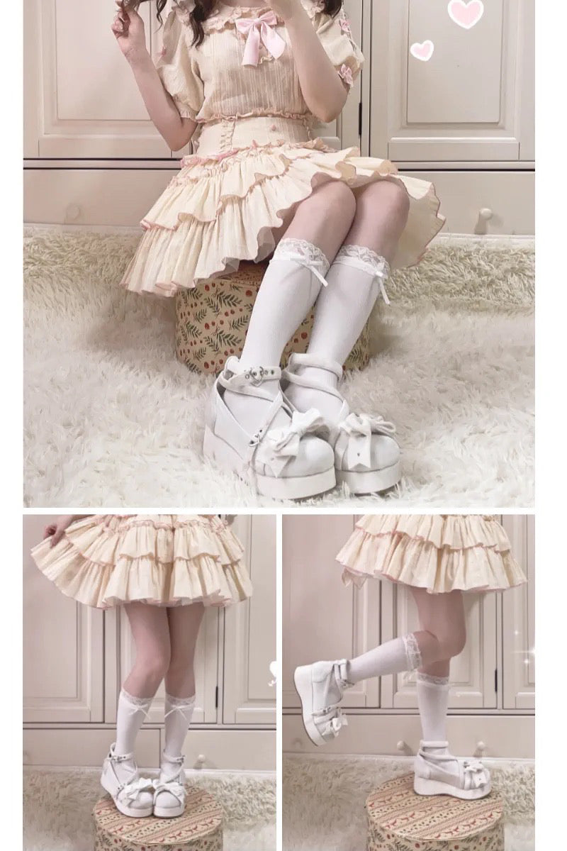 ♡ Sweet Doll ♡ - Velvet Flat Platforms