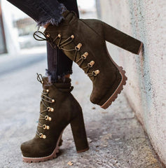 Non Slip Chunky Platform High Heels Lace Up Ankle Boots