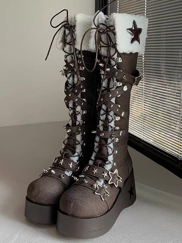 ♡ Cyber Star ♡ - Platform Knee High Boots