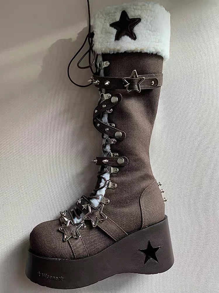 ♡ Cyber Star ♡ - Platform Knee High Boots