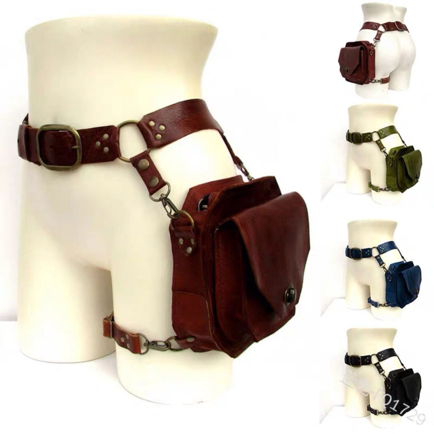 steampunk Retro Style Pu Small Square Bag Women's Cross-Leg Bag Waist Bag Motorcycle Style Side Bag Medieval Knight Personality Props