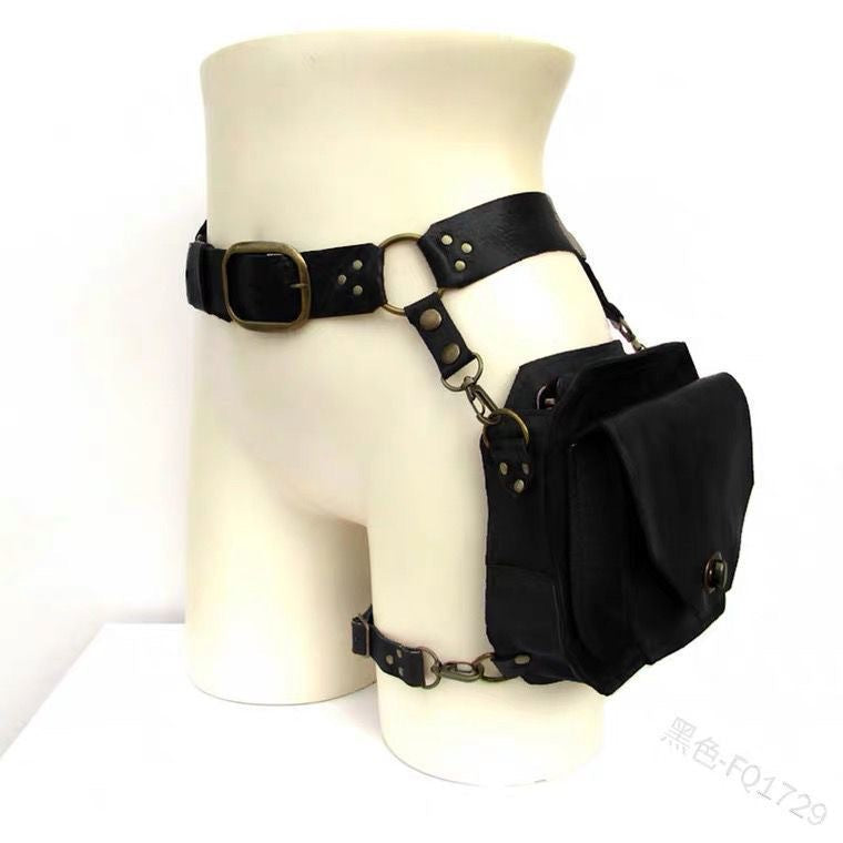 steampunk Retro Style Pu Small Square Bag Women's Cross-Leg Bag Waist Bag Motorcycle Style Side Bag Medieval Knight Personality Props