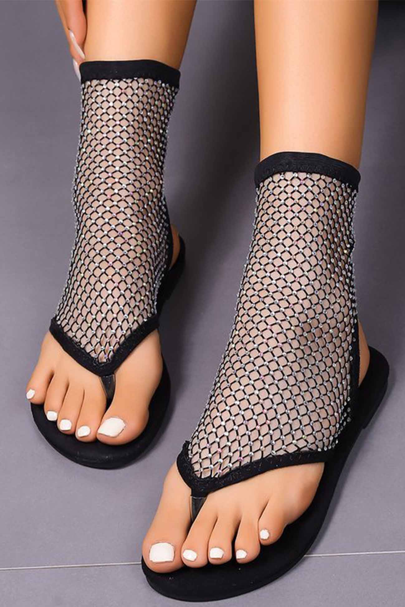 Rhinestone Hollow Out Flat Thong Sandals