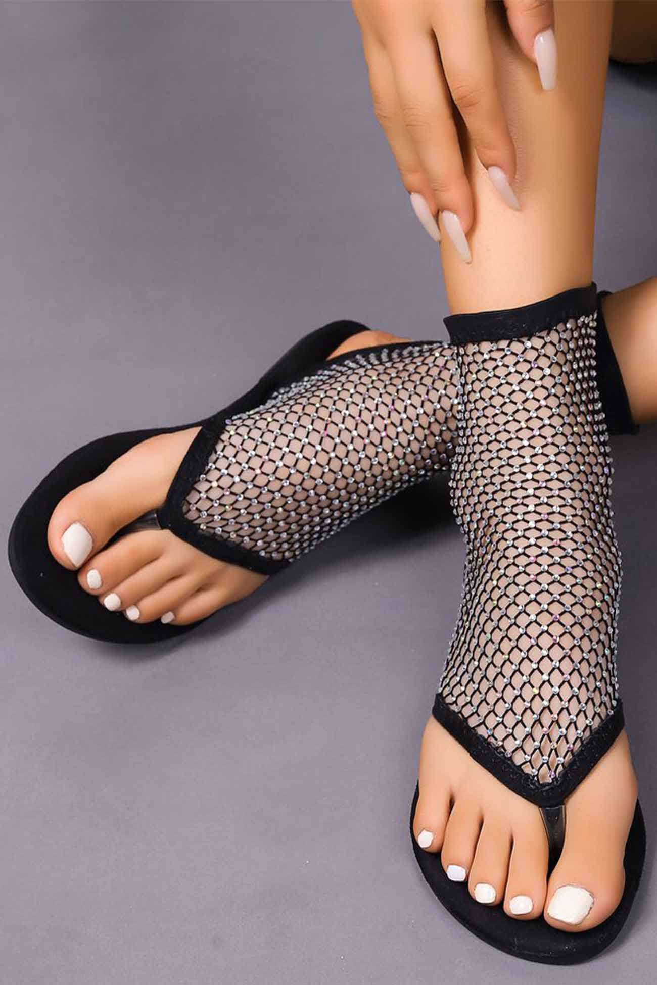 Rhinestone Hollow Out Flat Thong Sandals