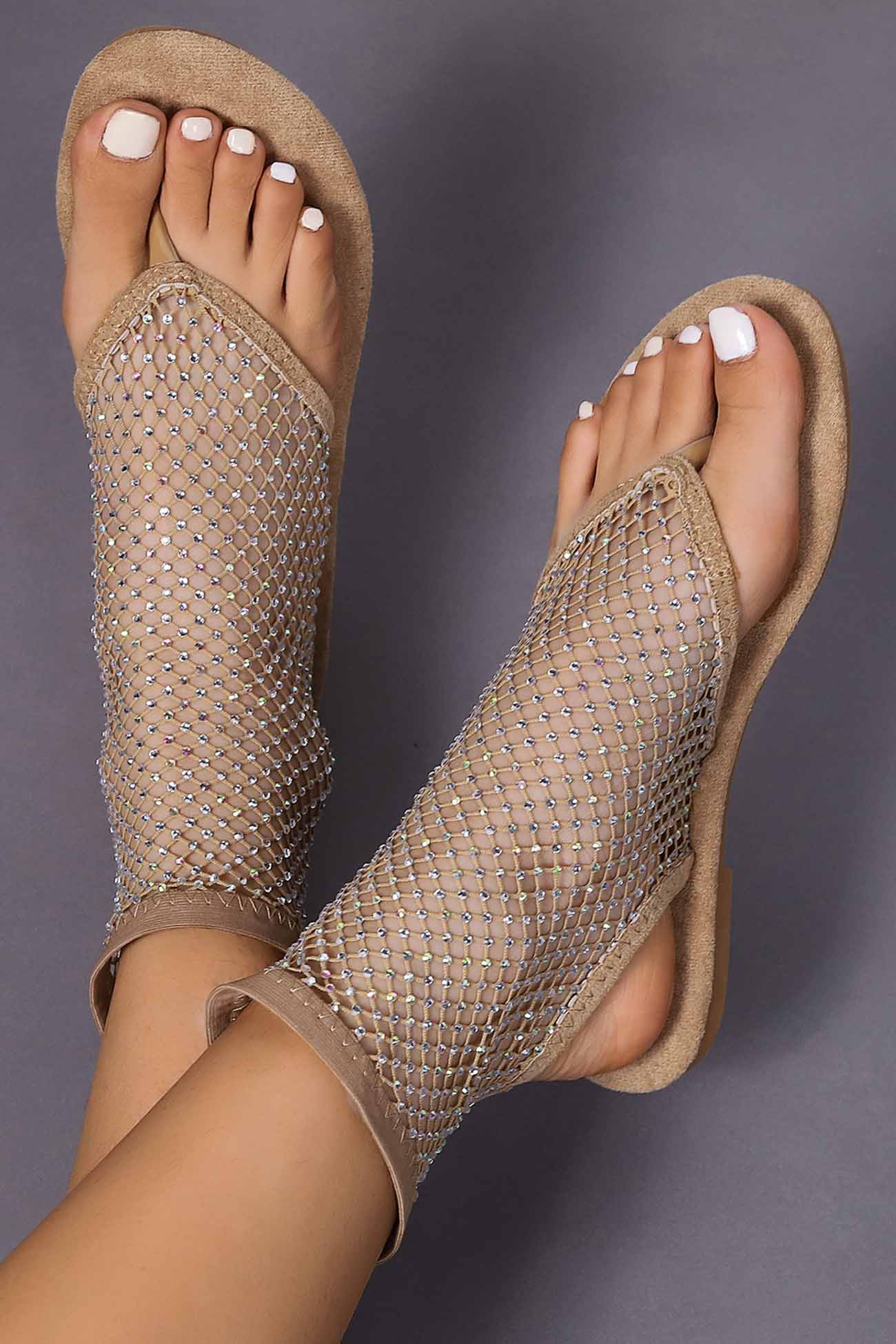 Rhinestone Hollow Out Flat Thong Sandals