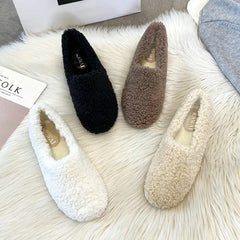 Futurecen  -  Plus Size 34-43 White Lambswool Loafers Woman Winter Cotton Shoes Warm Plush Mocasines Mujer Ladies Daily Sheep Fur Flats