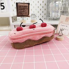 Futurecen  -  Plush Cherry Cake Pencil Case Estuches Escolares Pencil Pouch Large Capacity Kalemlik Trousse School Supplies Pencilcase