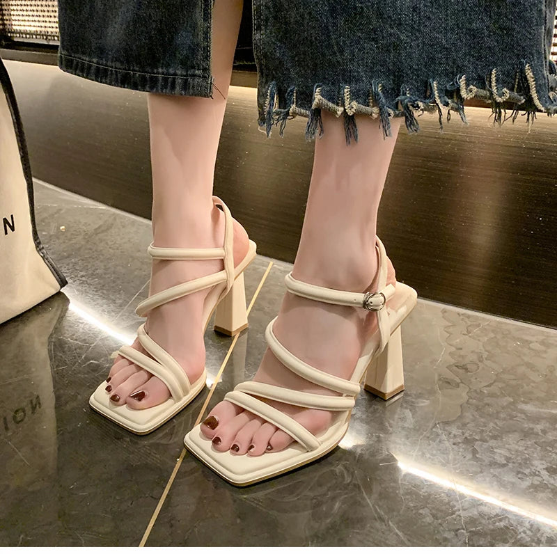 Futurecen Luxury Designer Summer Women Sandals Fashion Elegant Narrow Band Shoes Ladies Outdoor Party Dress High Heel Sandalias