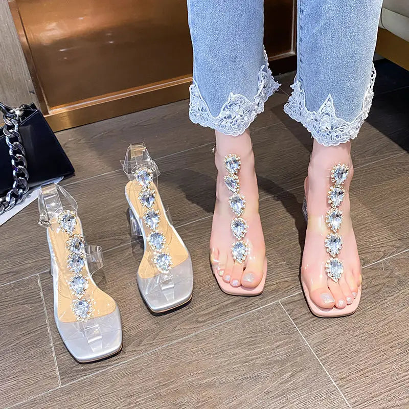 Futurecen Plastic Sandal Block Heels Summer Sale Of Women's Shoes Suit Female Beige Buckle Strap All-Match Transparent Chunky Fashion