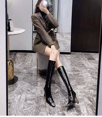 Futurecen Winter Women High Heel Knee-High-Boots Sexy Pointed Toe Long Booties Shoes Party Dress Ladies Shoes