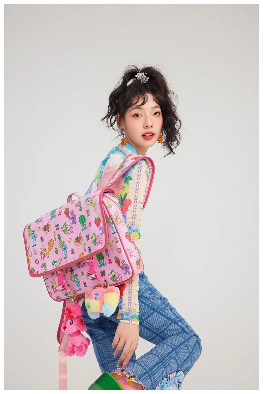 Harajuku Cartoon Print Backpacks Women New Preppy Style Large Capacity Schoolbag Backpack Female Sweet Cute Pink Mochila