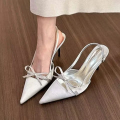 Futurecen 2024 Design Summer New Sexy Pointed Bow Sandals Women Heeled High Heels Wedding Party Women's Shoes Pink Heels