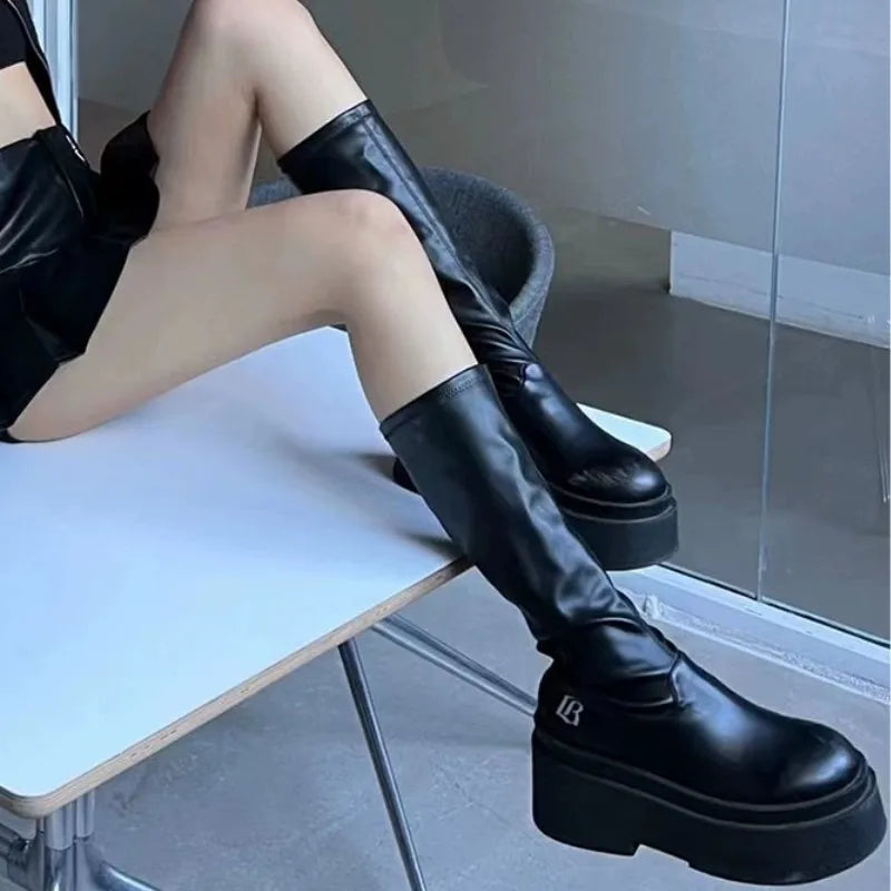 Futurecen Autumn and Winter Fashion New Casual Popular Round Toe Leather Solid Color Thick Bottom Women's Boots Comfortable