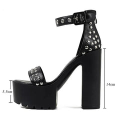 Futurecen New Design Rivet Women's Sandals Extreme High Heels Chunky Platform Summer Fashion Buckle Strap Shoes