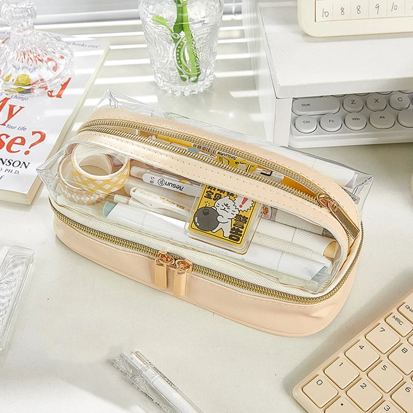 Futurecen  -  Pencil Case Transparent School Supplies Pencilcase Large Capacity Pencil Box Estuches Escolares Kawaii Stationery Pencil Cases