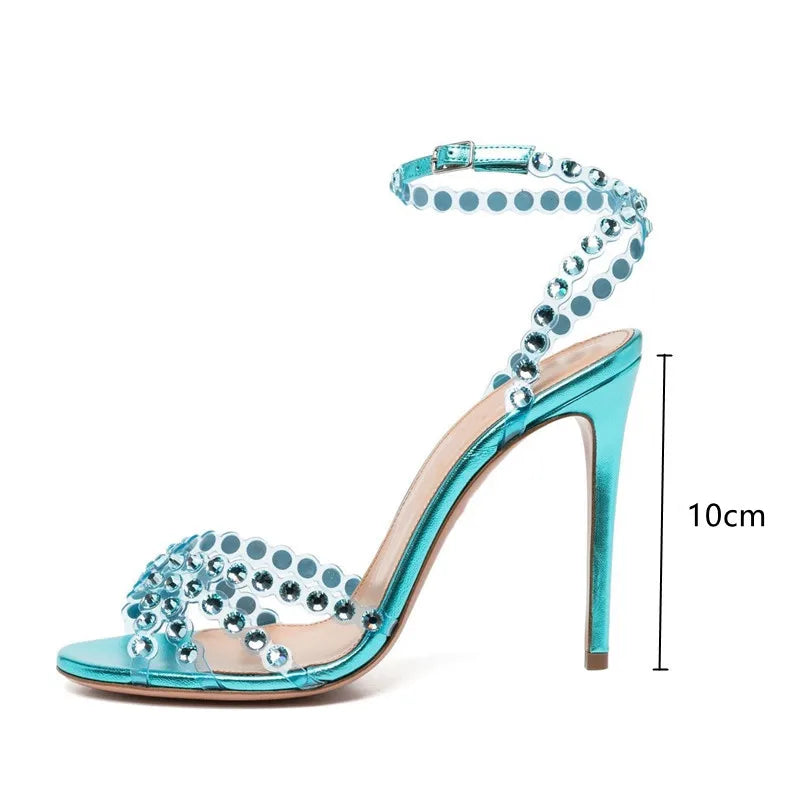 Futurecen Luxury Rhinestones Sequined Women Sandals Sexy Narrow band Thin High heels Gladiator Sandals Fashion Summer Party Wedding Shoes