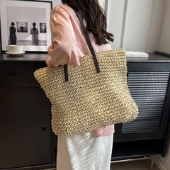 Futurecen Luxury Design Straw Woven Tote Bags For Women Large Capacity Shoulder Beach Bag Pure Color Summer New Big Shopping Handbag