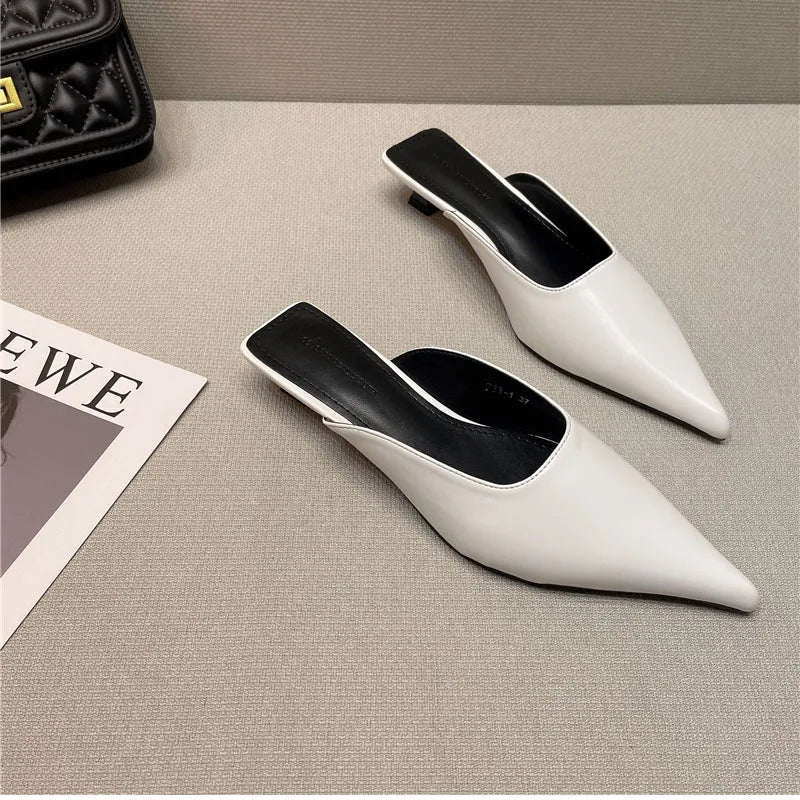 Futurecen Designer Women Pointed Toe Mules Slippers Fashion Shallow Slip On Slides Shoes Ladies Elegant Outdoor Low Heel Shoes