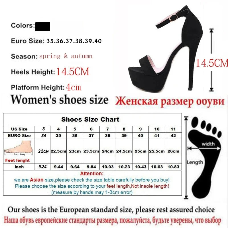 Sexy Gladiator Platform Buckle Strap Women Sandals Thin High Heels Club Party Shoes Summer Sandalias Black