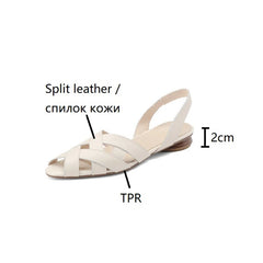 Futurecen  -  Split Leather Sandals Women Pointed Toe Chunky Heel Women Shoes Summer Shoes for Women Giadiator Shoes New Sandalias mujer