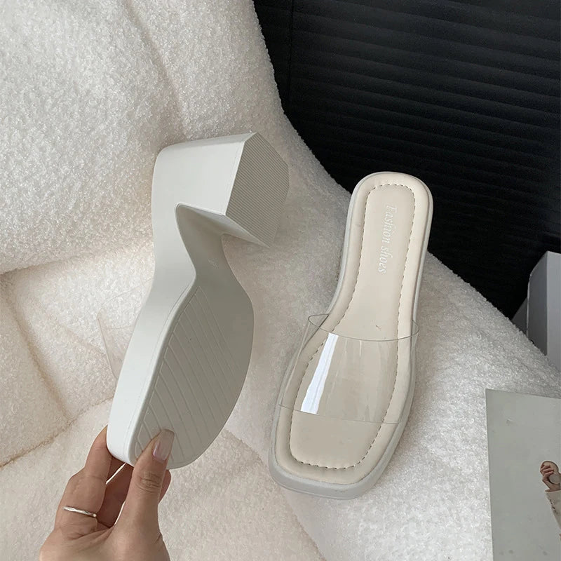 Futurecen Design PVC Transparent Open Toe Woman Slippers Fashion Platform Thick High Heel Ladies Shoes