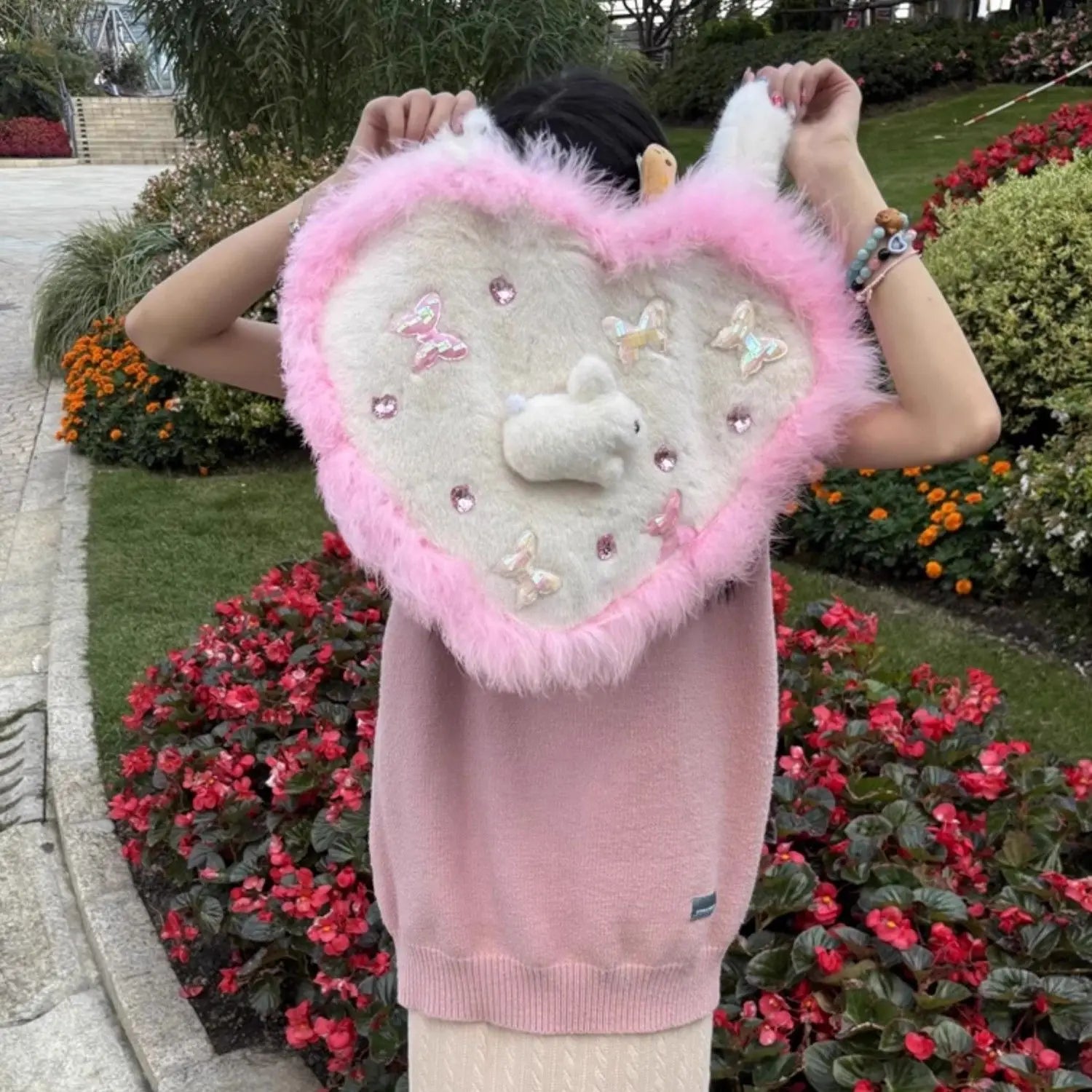 Futurecen  -  fancy bags Y2k Girls Heart Crossbody Bag Korean Fashion Cute Fluffy Shoulder Bag Designer Plush Rabbit School Bags Winter Kawaii Handbag