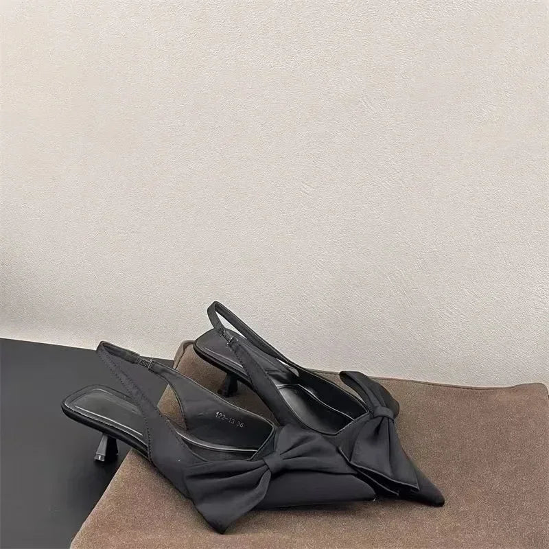 Futurecen  -  Luxury Summer Women's Slingback Sandals Fashion Bow Pointed Toe Slip on Women's Shallow Mouth Elegant Dress High Heels