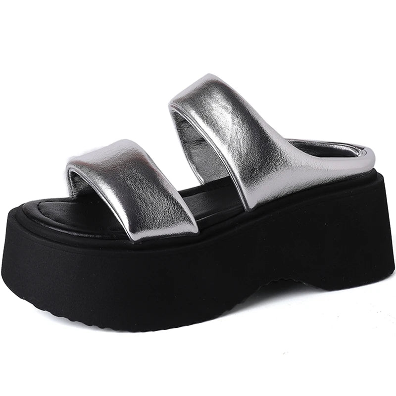 Futurecen Designer Summer Chunky Women Slipper Fashion Open Toe Slip On Ladies Elegant Platform Flats Slides Soft Flat Beach Sandal Shoes