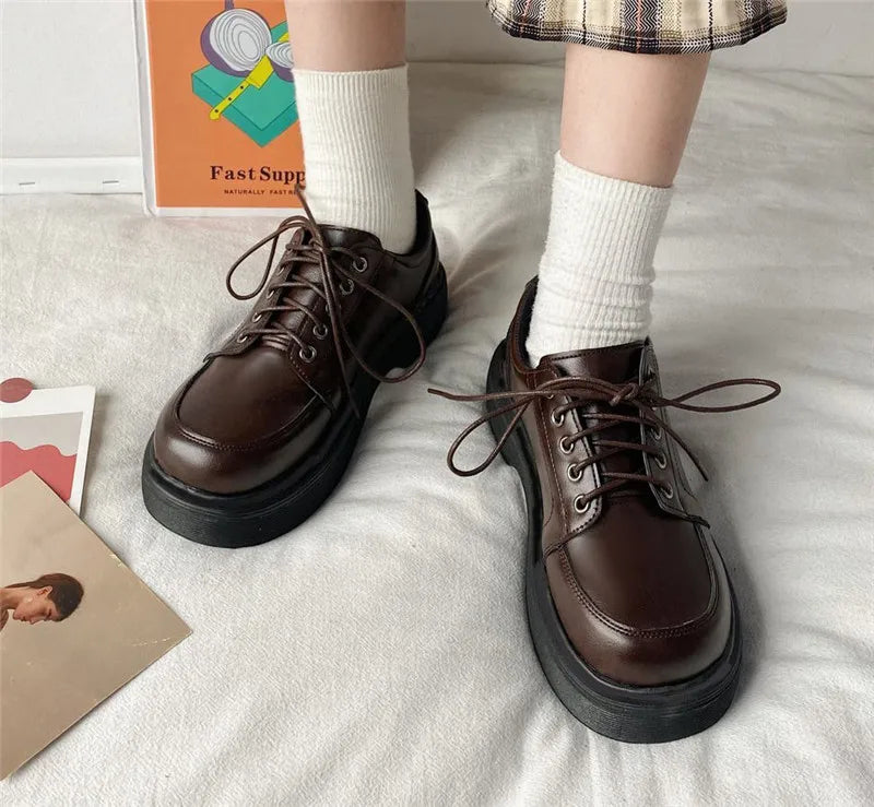 Futurecen Platform Oxfords Women's Shoes Women Heels Platforms Lolita Shoes School Uniform Shoes Student Girls Kawaii Round Toe Mary Janes