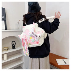 Futurecen  -  fancy bags Kawaii Women Backpacks Fashion New Trend Y2K Patchwork Furry Paw Bag Female Large Capacity Tassels Star Bolso Mujer