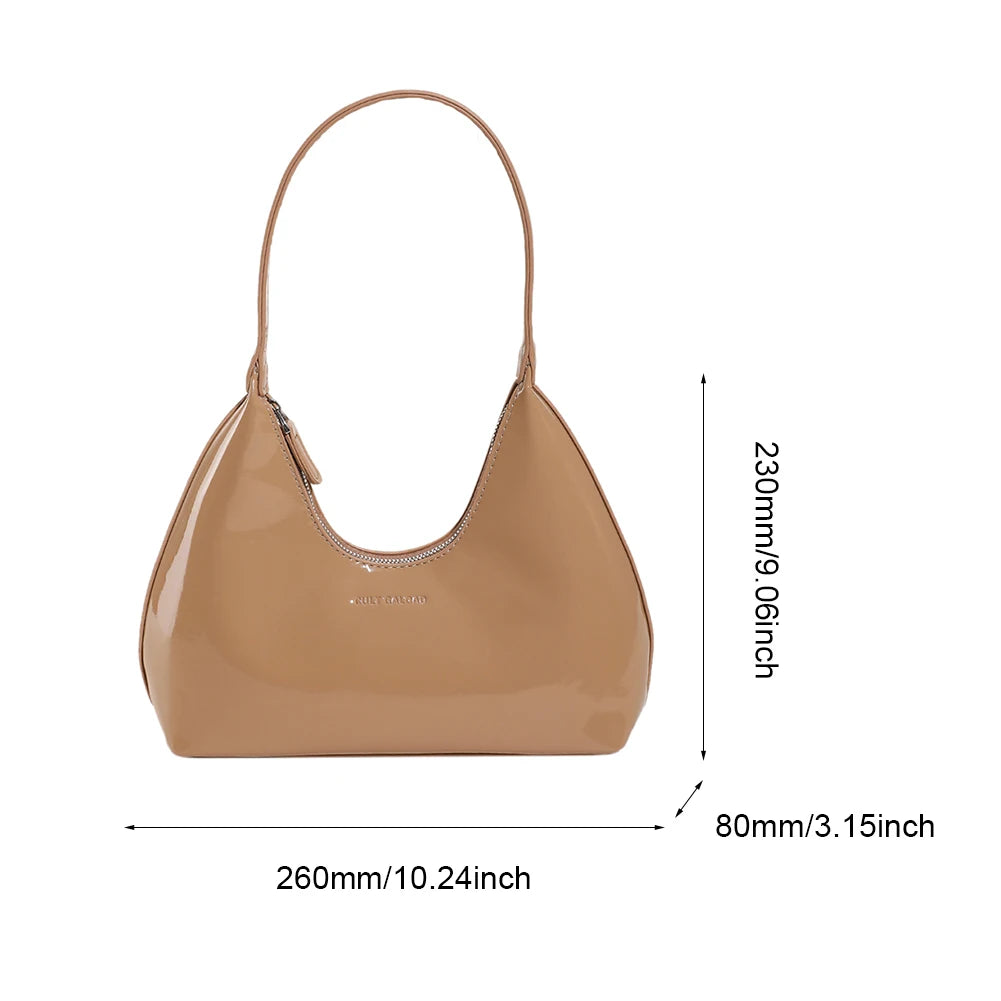 Futurecen Women Patent Leather Tote Bag Versatile Fashion Shoulder Bag Casual Satchel Hobo Bag Underarm Bag Girl Zipper Small Handbags