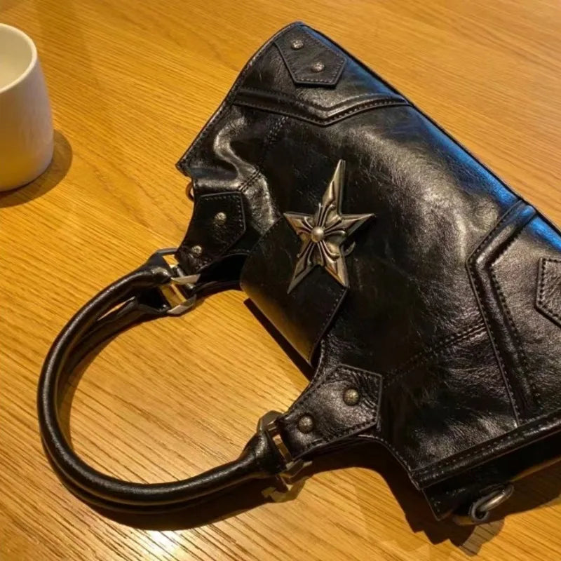 Futurecen  -  Y2K Gothic Star Girl Black Bag Women Vintage Handbag Fashion Shoulder Bag Large Capacity PU Crossbody Goth Purse Punk Tote Bags