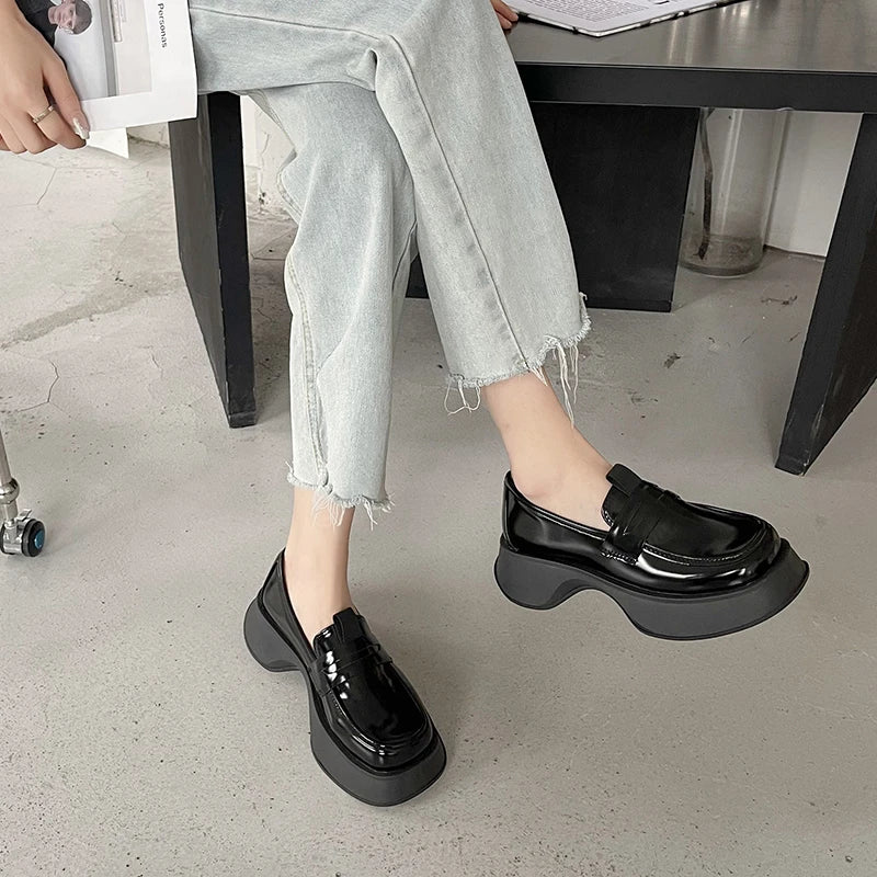 Futurecen  -  Flats Women's Shoes Spring Winter New Chunky Mules British Style Lazy Shoes Fashion Casual PU Dress Square Toe Oxford Shoes