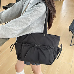 Futurecen  -  Y2K Casual Tote Bags Female Harajuku Solid Drawstring Large Capacity Commute Bolso Mujer Nylon JK Uniform Shoulder Bag