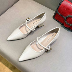 Futurecen  -  Woman Elegant Summer French Pointed Toe Mary Janes Casual Chunky Heels Female Retro Shoes Low Heeled Women Shoes Q130