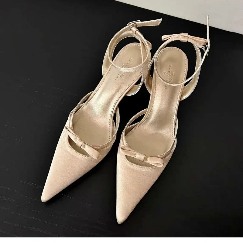 Futurecen  -  girl shoes Women Brand Bowknot Design Thin Heeled Pumps Flower Print High Heels Sandals for Woman Slip on Pointed Toe Party Shoes  Women