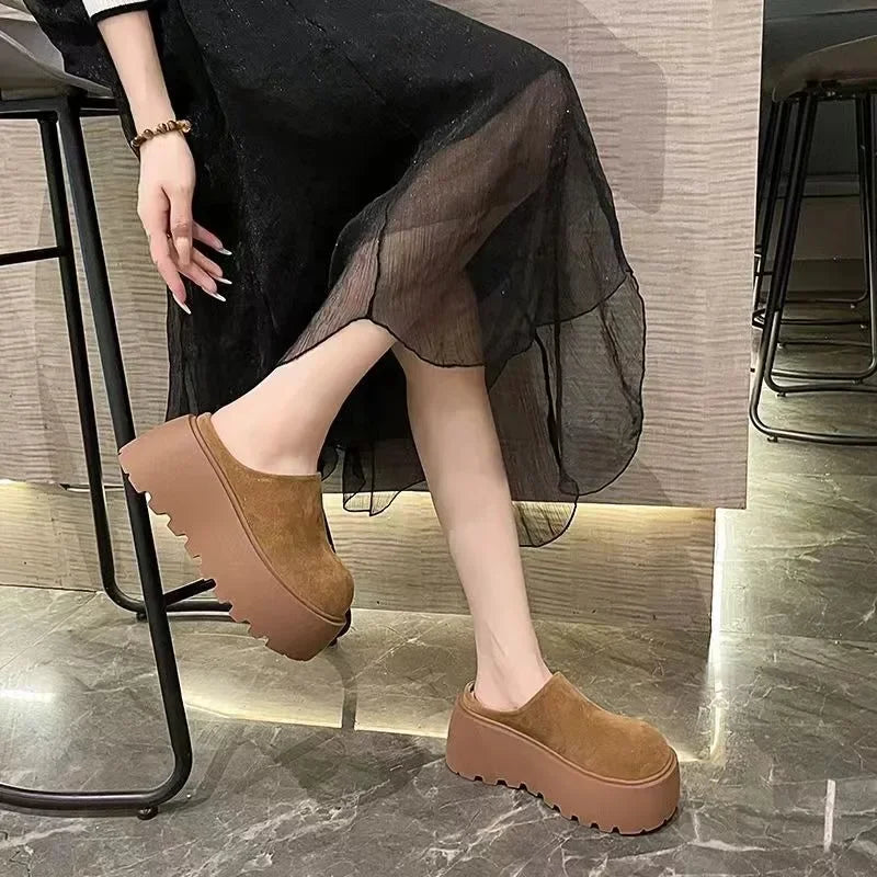 Futurecen  -  Winter Platform Flats Women Warm Fur Mules Slippers Fashion Slip on Slides Comfort Casual Home Female Cotton Shoes