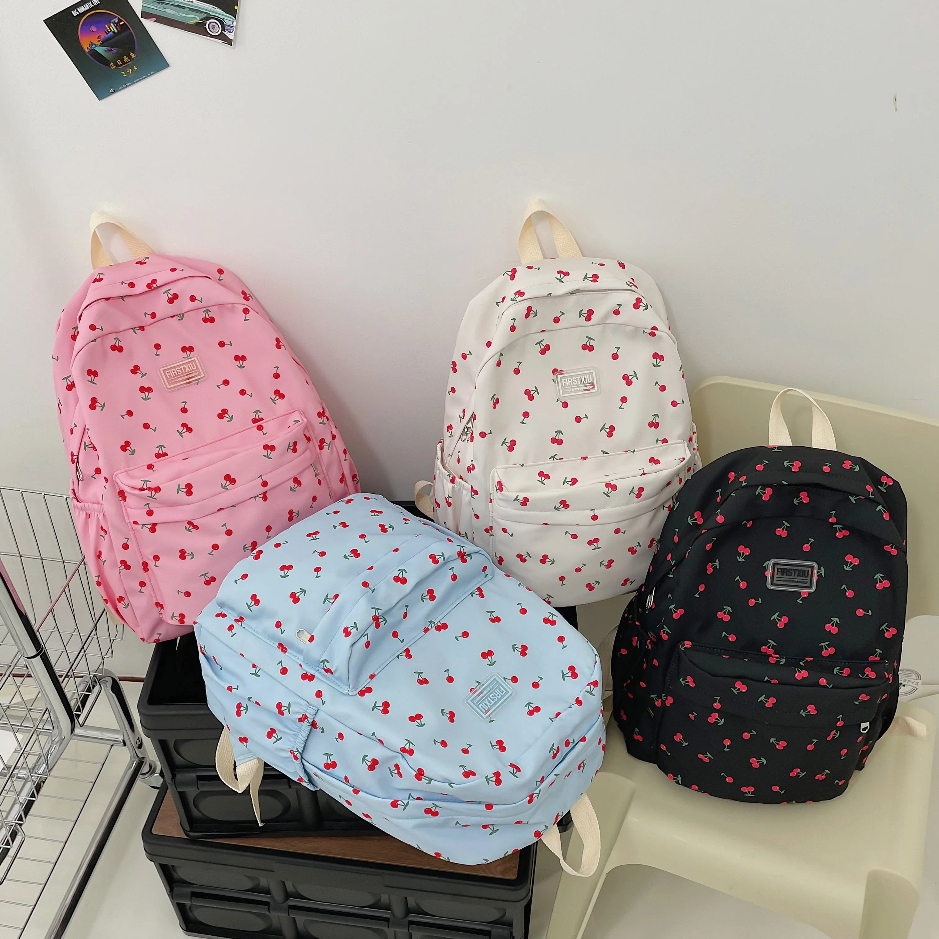 Futurecen Women Trendy Print School Bag Female Laptop College Backpack Fashion Lady Kawaii Bag New Girl Cherry Floral Travel Book Backpack