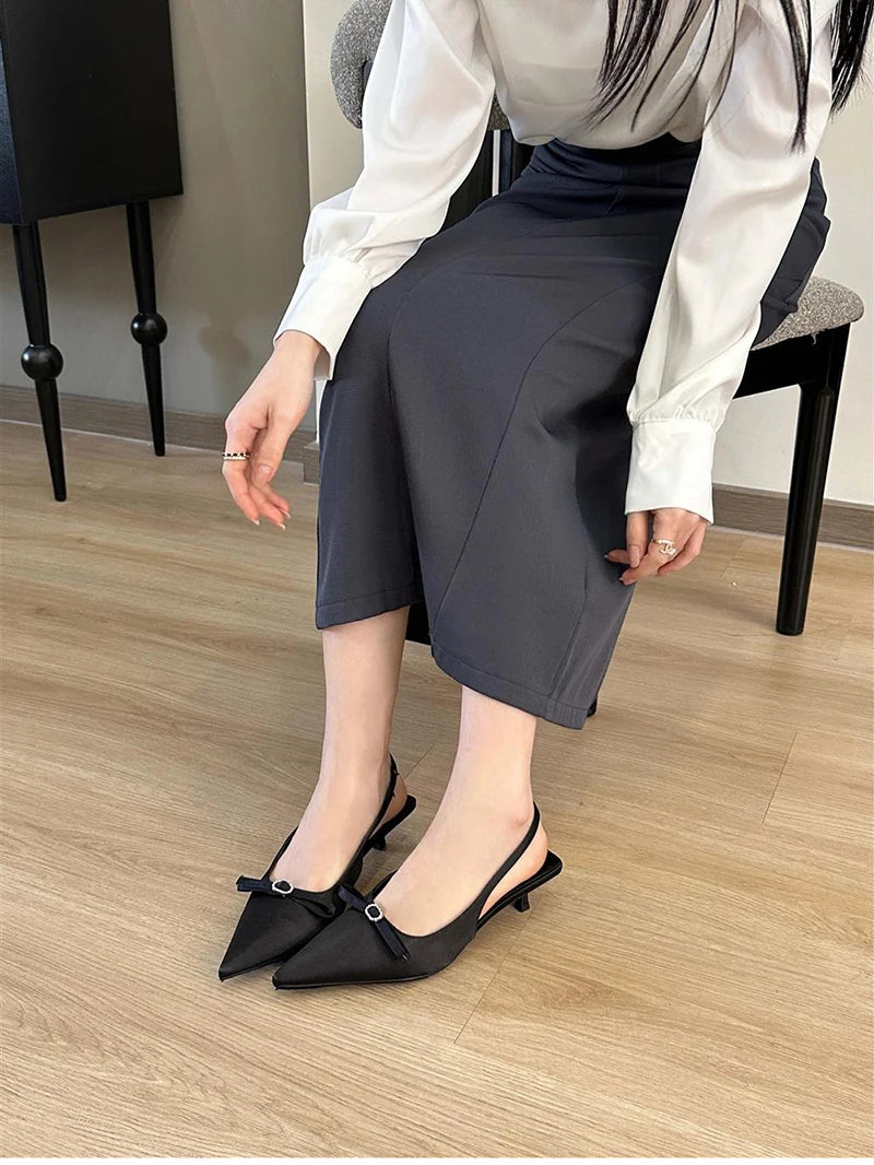 Futurecen Summer Women Sandals Fashion Shallow Slip On High Heel Singbacks Mules Shoes Ladies Elegant Outdoor Pointed Toe Sandalias Pumps