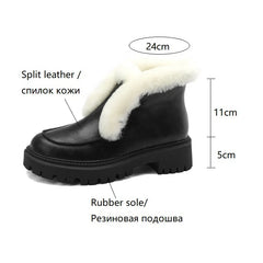 Futurecen NEW Winter Shoes Women Split Leather Ankle Boots Women Round Toe Chunky Heel Women Shoes Platform Modern Boots Warm Wool Boots