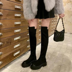 Futurecen  -  Women Temperament Long Boots New Knee High Simplicity Shoes Autumn Winter Platform Suede Knight Boots Designer Fashionable