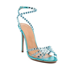 Futurecen Luxury Rhinestones Sequined Women Sandals Sexy Narrow band Thin High heels Gladiator Sandals Fashion Summer Party Wedding Shoes