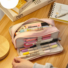 Futurecen Kawaii School Pencil Case Kids Lattice Cotton Linen Multilayer Big Capacity Pencil Box Cute Pensil Case Pen Bag Estuche Escolar