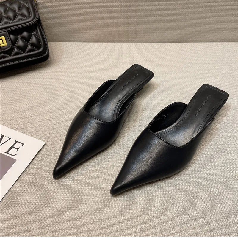 Futurecen Designer Women Pointed Toe Mules Slippers Fashion Shallow Slip On Slides Shoes Ladies Elegant Outdoor Low Heel Shoes