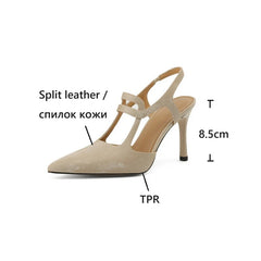 Futurecen NEW Summer Women Sandals Split Leather Shoes for Women Pointed Toe Thin Heel Shoes Elegant Cover Toe Slingback Modern Sandals